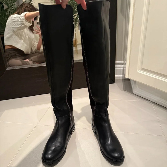 Black Leather Knee High Flat Boot, Michael Kors, Size 7 - Picture 2 of 7